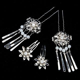 Flower Fringed Hair Clip (various Designs) 4pc - Flower - Silver - One Size