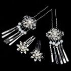 Flower Fringed Hair Clip (various Designs) 4pc - Flower - Silver - One Size