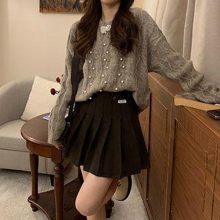 Faux Pearl Cable Knit Sweater