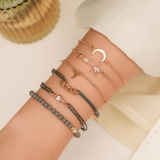 Set Of 6: Rhinestone / Bead Bracelet (assorted Designs) 1 - 11067 - Kc - Gold - One Size