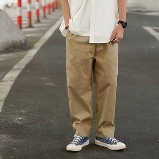 Plain Band-waist Straight Leg Pants