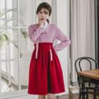 Modern Hanbok Set Contrast-trim Top & Midi Skirt