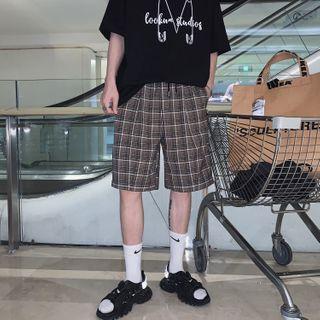 Plaid Drawstring Straight-cut Shorts