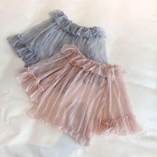 Ruffle Short-sleeve Mesh Blouse