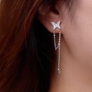 Asymmetrical Rhinestone Butterfly Stud Earring Box Set With Gift Box - 1 Pair - Silver - One Size