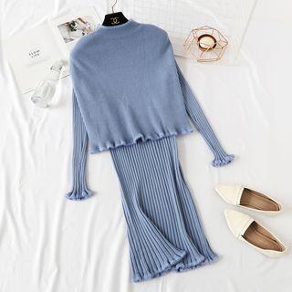 Set: Sleeveless Knit Top + Long-sleeve Knit Dress