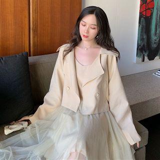 Long-sleeve Cropped Blazer Almond - One Size