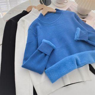 Long-sleeve Fleece Plain Sweater