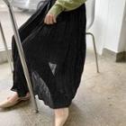 Band-waist Crinkled Dotted Long Skirt