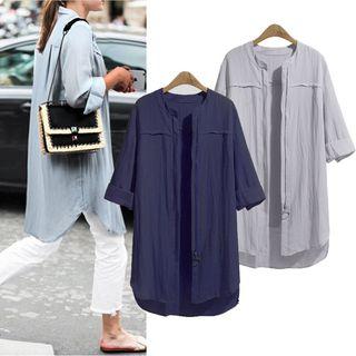3/4-sleeve Long Crinkled Shirt