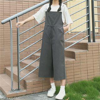 Lettering Strap Cropped Pinafore Jumpsuit
