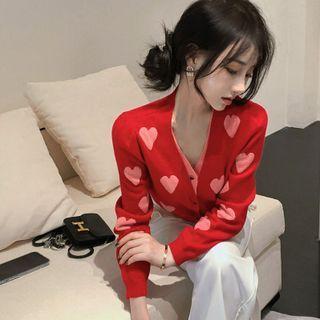 Heart Print Cardigan Red - One Size