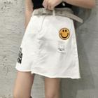 Smiley Print A-line Denim Skirt