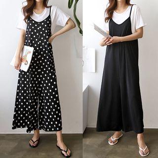 Set: T-shirt + Spaghetti-strap Wide Jumpsuit