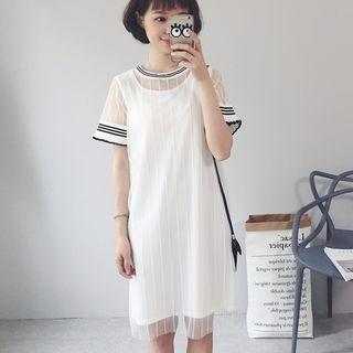 Short-sleeve Mesh Dress With Tank Dress