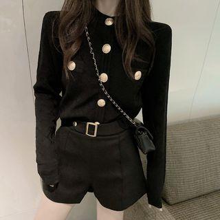 Button Detail Long-sleeve Knit Top / Knit Shorts