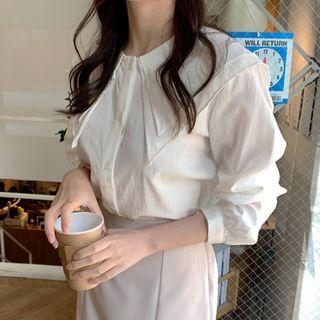 Layered Sailor-collar Textured Blouse Ivory - One Size