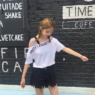 Cut-out Shoulder Printed Tee