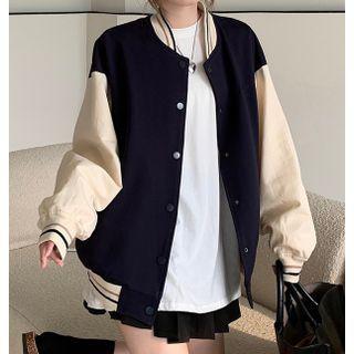 Two-tone Baseball Jacket Dark Blue & Almond - One Size