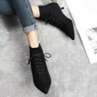 Lace-up Kitten-heel Pointy-toe Ankle Boots