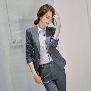 Striped Shirt / Plaid Single-button Blazer / Dress Pants / Skirt
