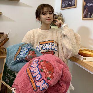 Cartoon Print Round Neck Fleece Top