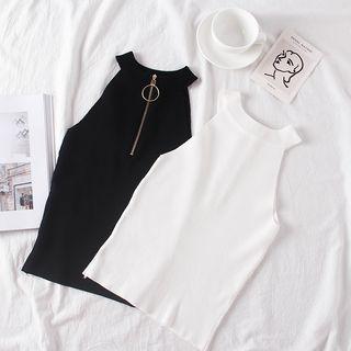 Sleeveless Halter Zipped Top