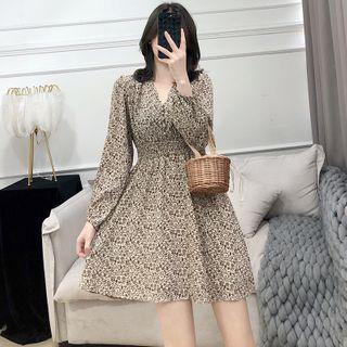Floral Print Long-sleeve Mini A-line Chiffon Skirt