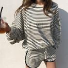 Set: Dolman-sleeve Stripe Sweatshirt + Sweat Shorts