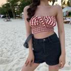 Plaid Strapless Cropped Top Plaid - Red & White - One Size