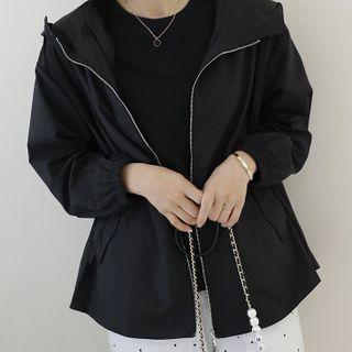 Flap-front Hooded Zip-up Jacket