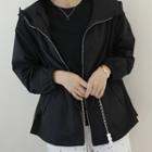 Flap-front Hooded Zip-up Jacket