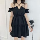 Strap-detail Cold-shoulder Dress Black - One Size