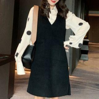 Dotted Shirt / Sleeveless Shift Dress