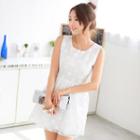 Sleeveless Flower Embroidered A-line Dress