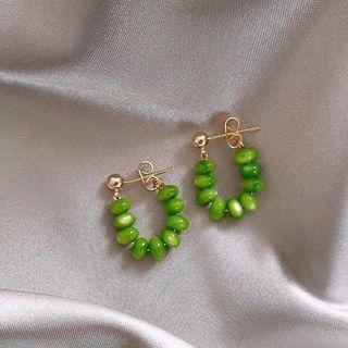 Faux Cat Eye Stone Alloy Earring F266-1 - 1 Pair - Green - One Size