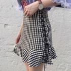 Lace Up Plaid Mini Skirt