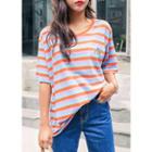 Plus Size Embroidered Rainbow-stripe T-shirt