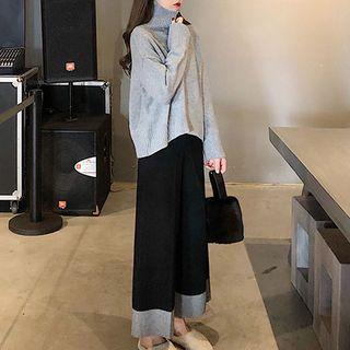 Turtleneck Sweater / Color Block Wide-leg Pants