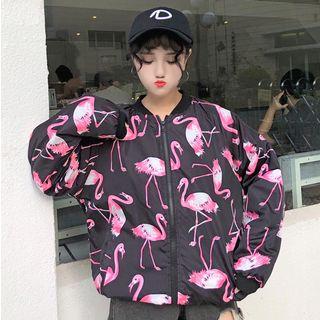 Crane Print Zip Jacket As Shown In Figure - One Size