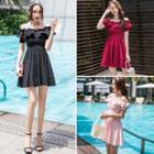 Ruffle Trim Off Shoulder A-line Dress