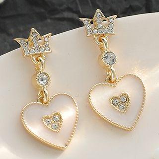 Rhinestone Crown & Heart Dangle Earring