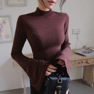 Mock Neck Long Bell Sleeve T-shirt