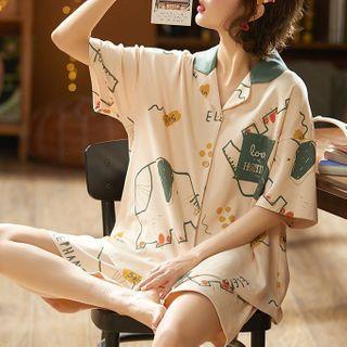 Loungewear Set : Short-sleeve Print Top + Shorts