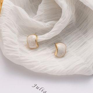 S925 Sterling Silver Marble Ear Stud 1 Pair - 925 Silver - Earrings - One Size