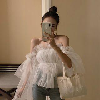 Boatneck Mesh Crop Top As Shown In Figure - One Size