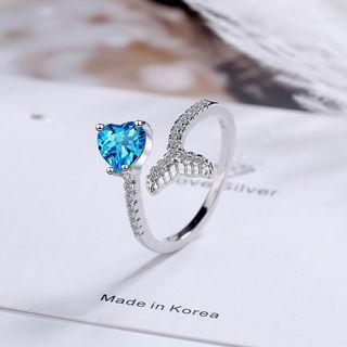 Heart Rhinestone Open Ring Silver - One Size
