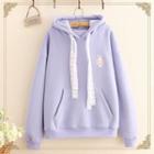 Rabbit Embroidered Lace-strap Fleece-lined Hoodie