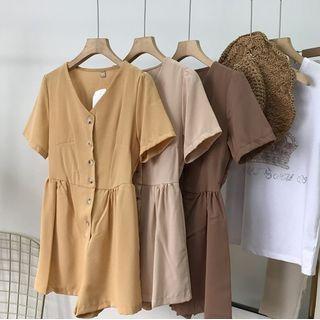 Short-sleeve V-neck Single-breasted Playsuit