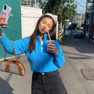 Stand-collar Zip-up Knit Jacket